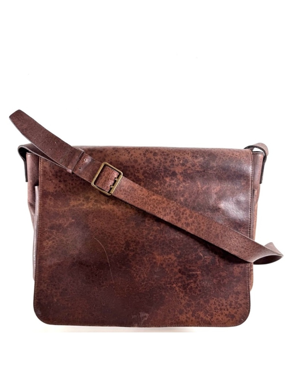 GAP Distressed Leather Messenger Bag Brown Crossbody Vintage Patina